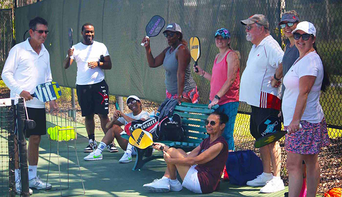 Adult group at Pickleball camp and clinic for adult picklball to learn to play pickleball